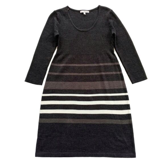 ❤️SALE! PRICE FINAL!❤Studio One New York Gray White Striped Sweater Dress Small - Picture 3 of 7